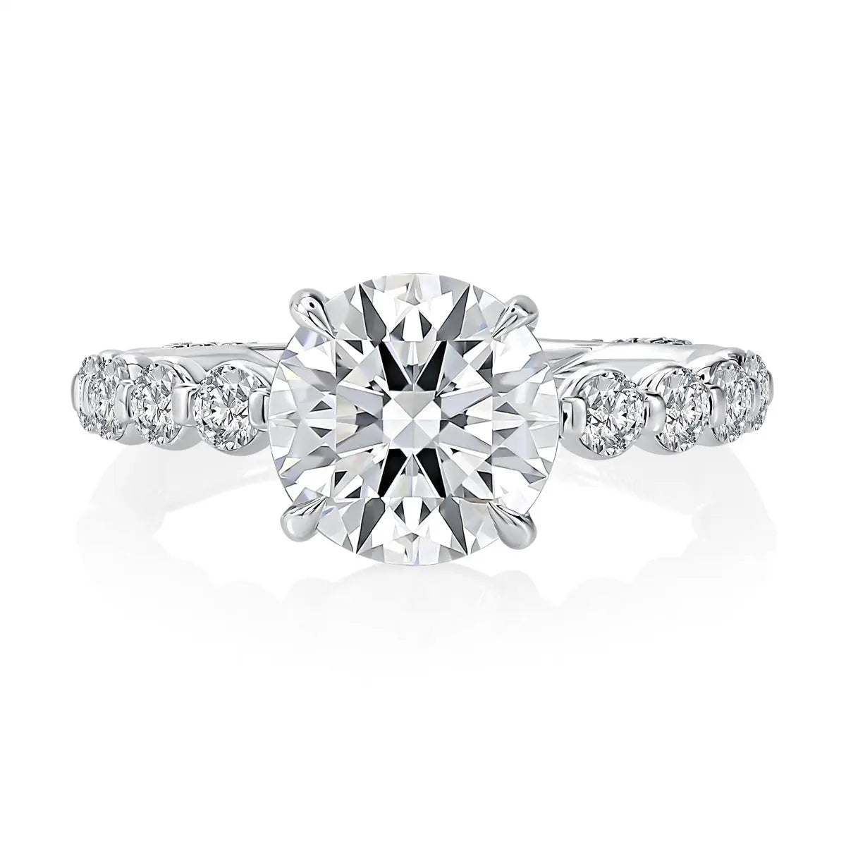 Round Center Stone Diamond Engagement Ring with A.JAFFE Lotus™ Halfway Round Diamond Band<br><span style="font-size:15px;">Style: MESNRD3714Q/257</span>