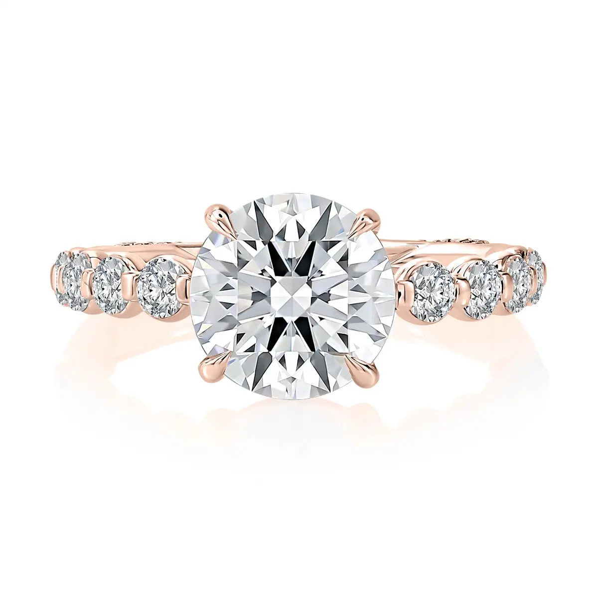 Round Center Stone Diamond Engagement Ring with A.JAFFE Lotus™ Halfway Round Diamond Band<br><span style="font-size:15px;">Style: MESNRD3714Q/257</span>