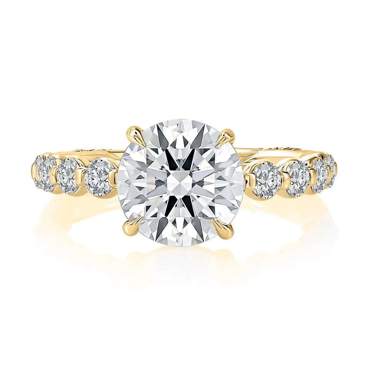 Round Center Stone Diamond Engagement Ring with A.JAFFE Lotus™ Halfway Round Diamond Band<br><span style="font-size:15px;">Style: MESNRD3714Q/257</span>