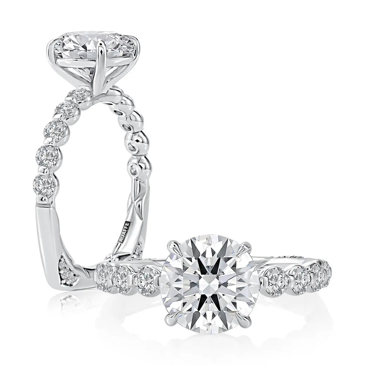 Round Center Stone Diamond Engagement Ring with A.JAFFE Lotus™ Halfway Round Diamond Band<br><span style="font-size:15px;">Style: MESNRD3714Q/257</span>
