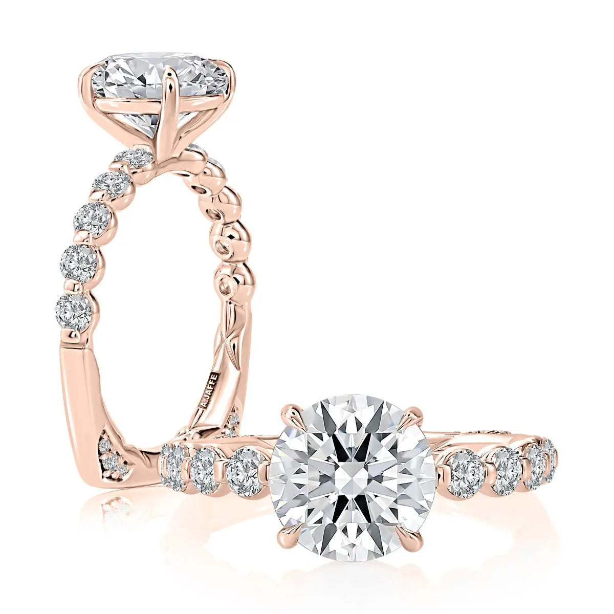 Round Center Stone Diamond Engagement Ring with A.JAFFE Lotus™ Halfway Round Diamond Band<br><span style="font-size:15px;">Style: MESNRD3714Q/257</span>