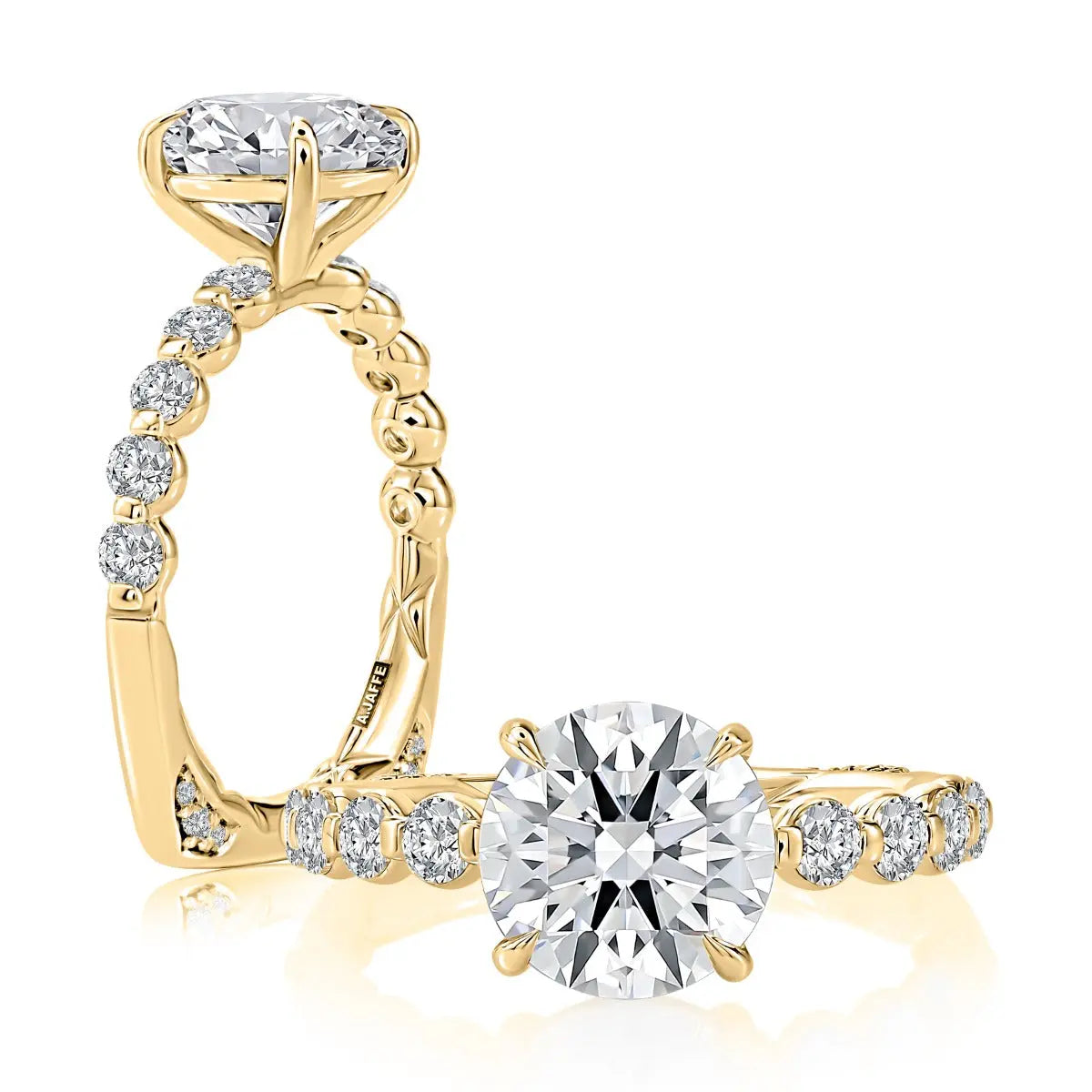 Round Center Stone Diamond Engagement Ring with A.JAFFE Lotus™ Halfway Round Diamond Band<br><span style="font-size:15px;">Style: MESNRD3714Q/257</span>
