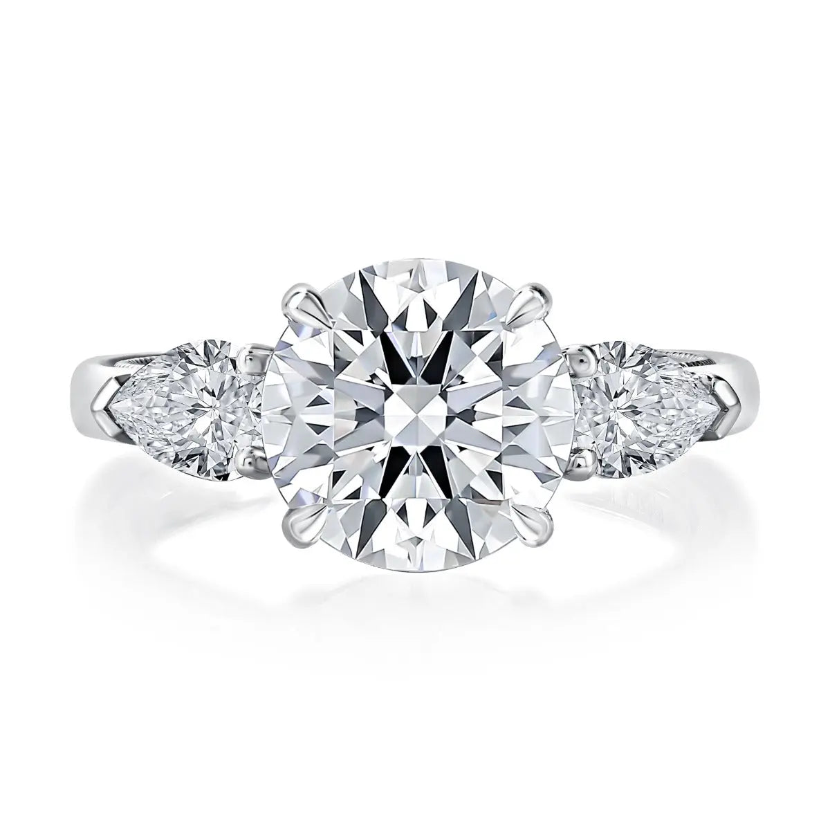Milgrain Three Stone Diamond Engaement Ring with Round Center Stone with Signature Shank® Band<br><span style="font-size:15px;">Style: MESNRD3815/378</span>