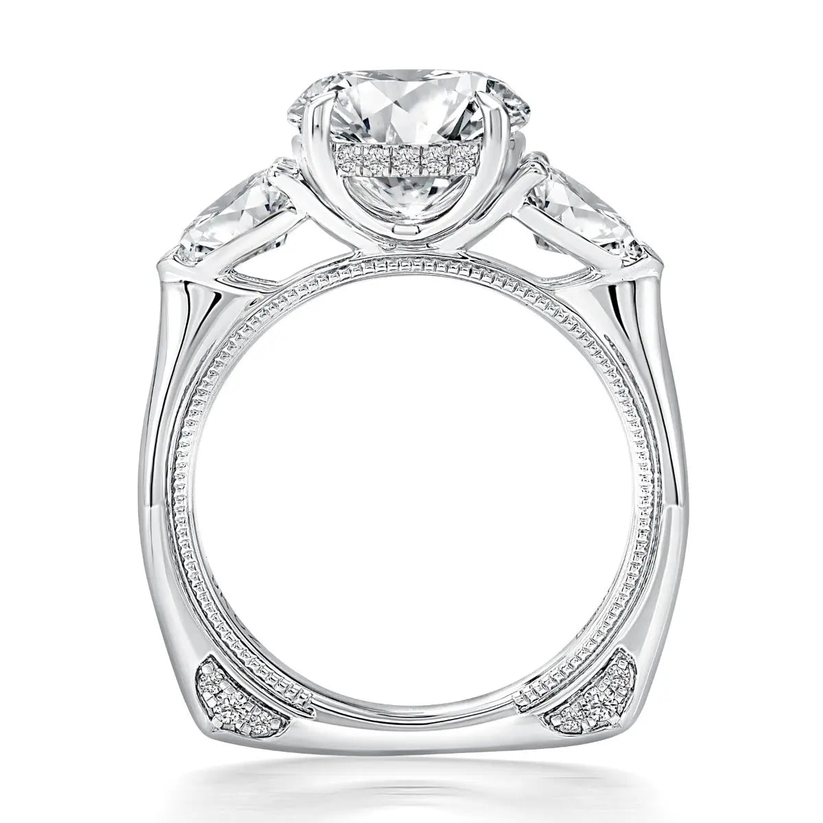 Milgrain Three Stone Diamond Engaement Ring with Round Center Stone with Signature Shank® Band<br><span style="font-size:15px;">Style: MESNRD3815/378</span>