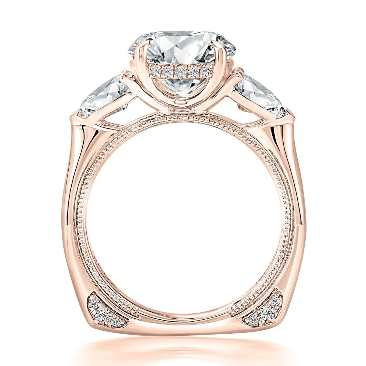 Milgrain Three Stone Diamond Engaement Ring with Round Center Stone with Signature Shank® Band<br><span style="font-size:15px;">Style: MESNRD3815/378</span>