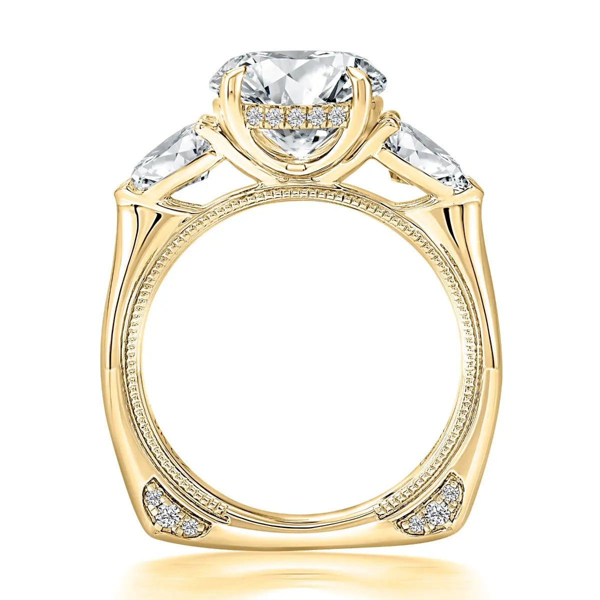 Milgrain Three Stone Diamond Engaement Ring with Round Center Stone with Signature Shank® Band<br><span style="font-size:15px;">Style: MESNRD3815/378</span>