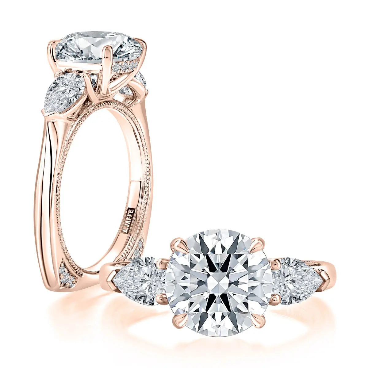 Milgrain Three Stone Diamond Engaement Ring with Round Center Stone with Signature Shank® Band<br><span style="font-size:15px;">Style: MESNRD3815/378</span>