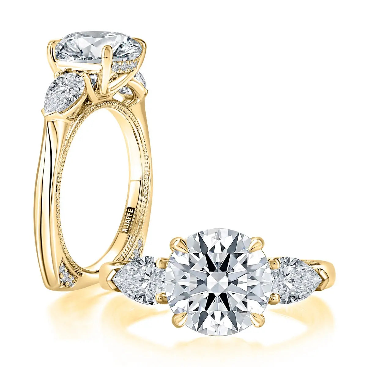 Milgrain Three Stone Diamond Engaement Ring with Round Center Stone with Signature Shank® Band<br><span style="font-size:15px;">Style: MESNRD3815/378</span>