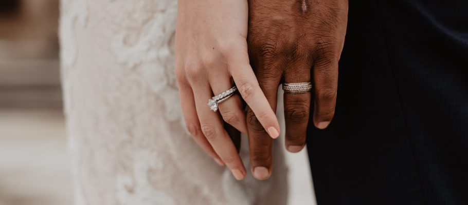 Husband and Wife Holding Hands with Wedding Bands On